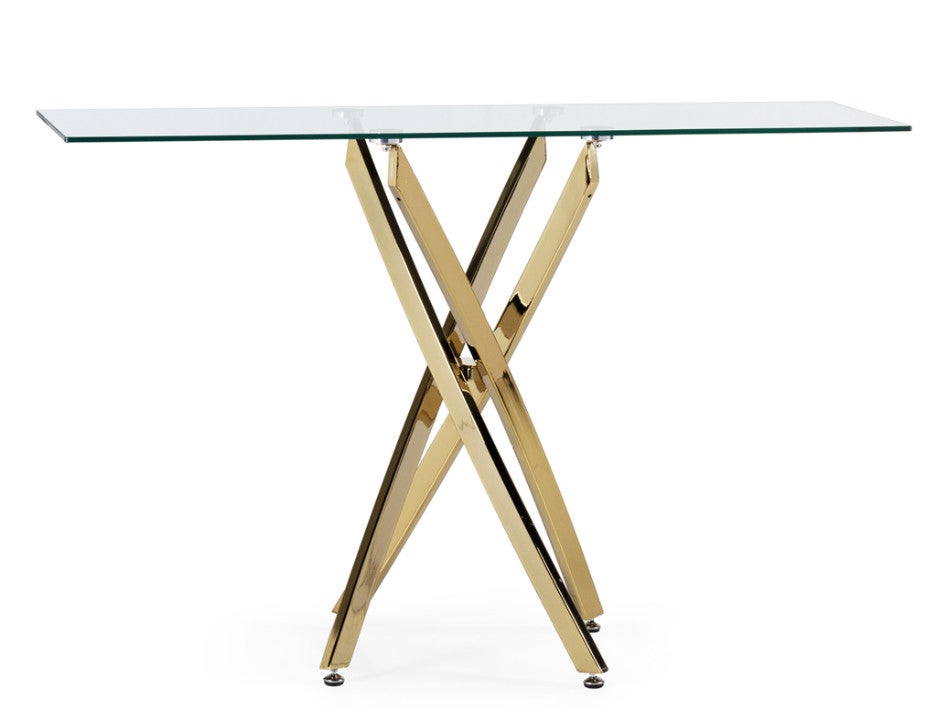 Console fixe design en acier doré et verre trempé Kizoa 120cm | Leroy ...