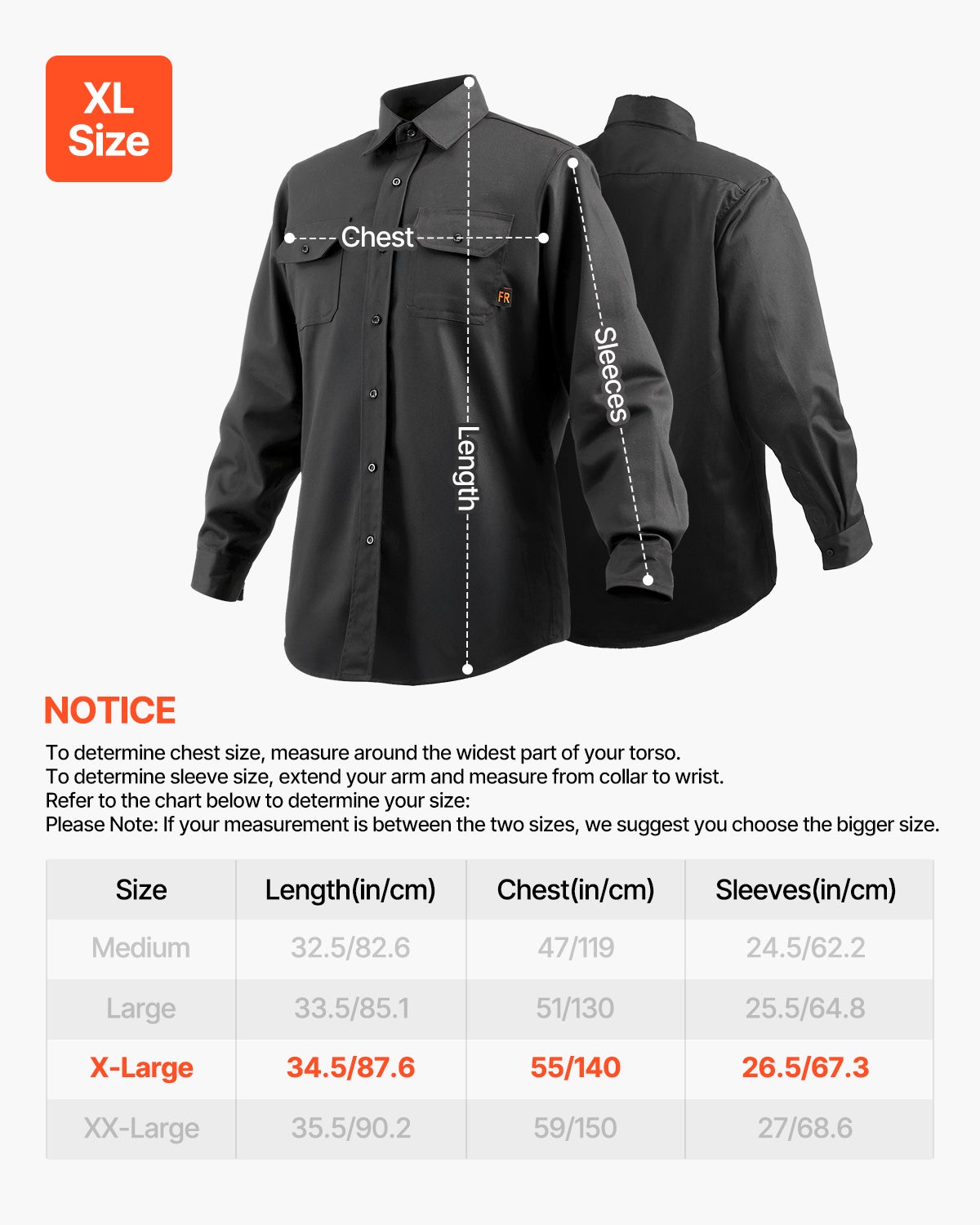 Veste soudage ignifuge,coton FR VEVOR 7 oz,lavable machine,résistante à la chaleur,taille XL,col,poignets et poches réglables,ATPV 9,2 Cal/cm² - 7