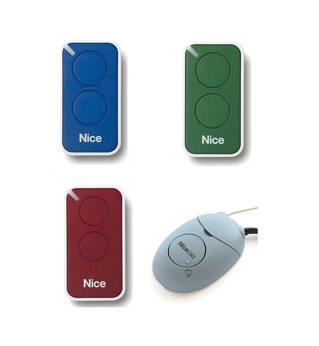 Kit Nice INTI KIT - 3 Télécommandes INTI2 (Rouge, Vert, Bleu) + Récepteur Universel OX2 - 2 Canaux - 433,92 MHz + 1 goodies Domobip
