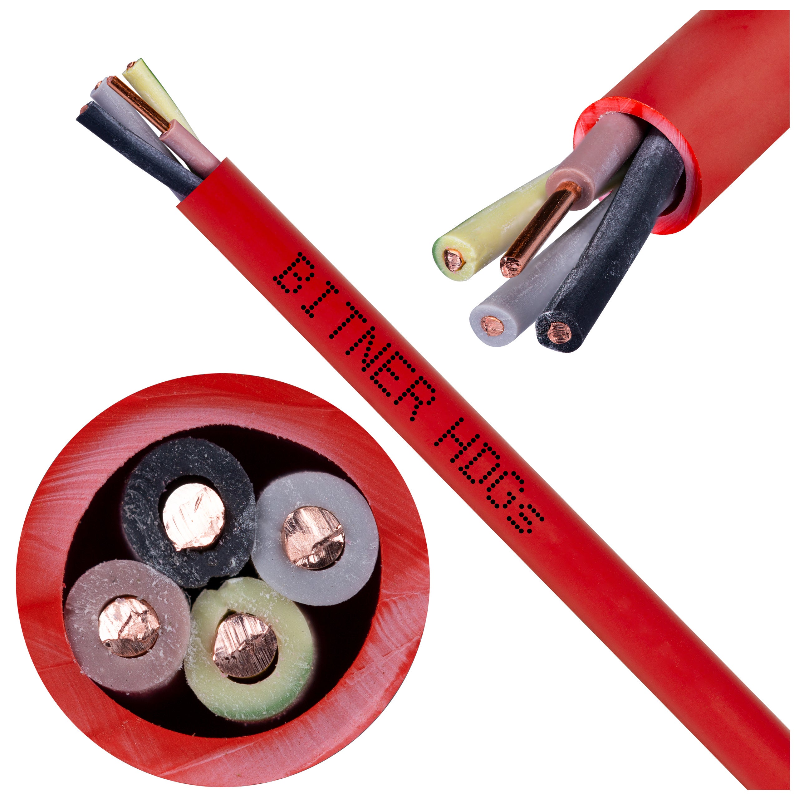 Kabel przeciwpożarowy silikonowy HDGs 4x1,5mm2 FE180 PH120 E90 czerwony 300/500V bezhalogenowy B2ca drut Bitner 200m