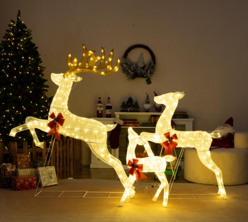 Renne De Noël Lumineux & Traîneau, Decoration Noel Exterieur Interieur 215 Lumiere Led 8 Piquets De Sol 20 Attaches Zippees Pour Salon Jardin 88860498