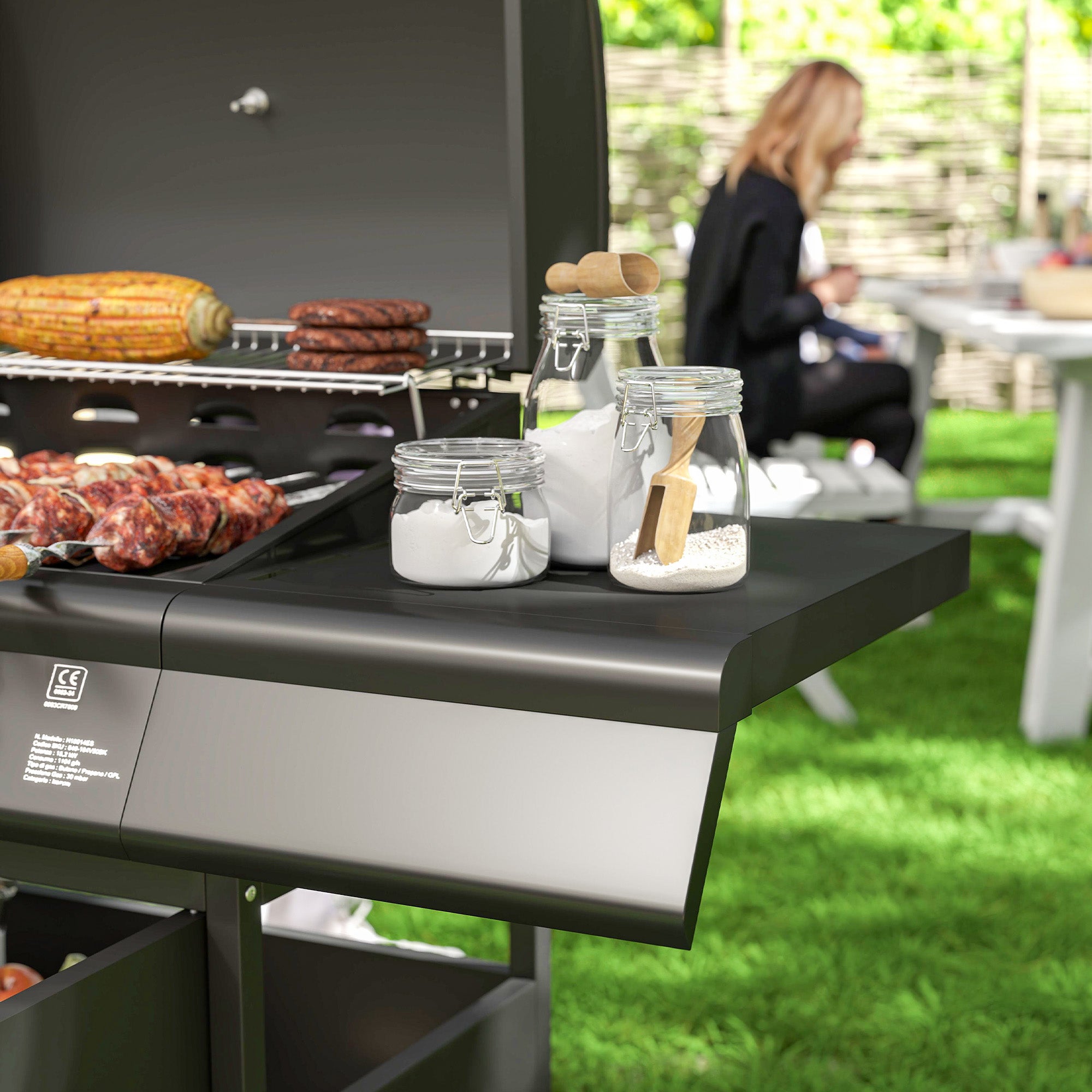 Outsunny Barbecue a Gas con Fornello Laterale, Tavolino e Armadietto, in Acciaio e PP, 129.5x56x110 cm, Nero - 9