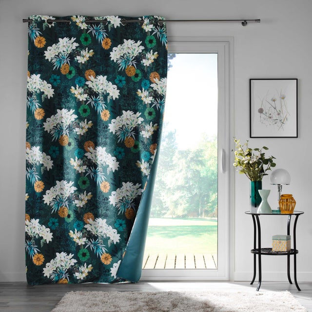 Rideau occultant en microfibre fleurie - Multicolore - 135x260 cm - Polyester