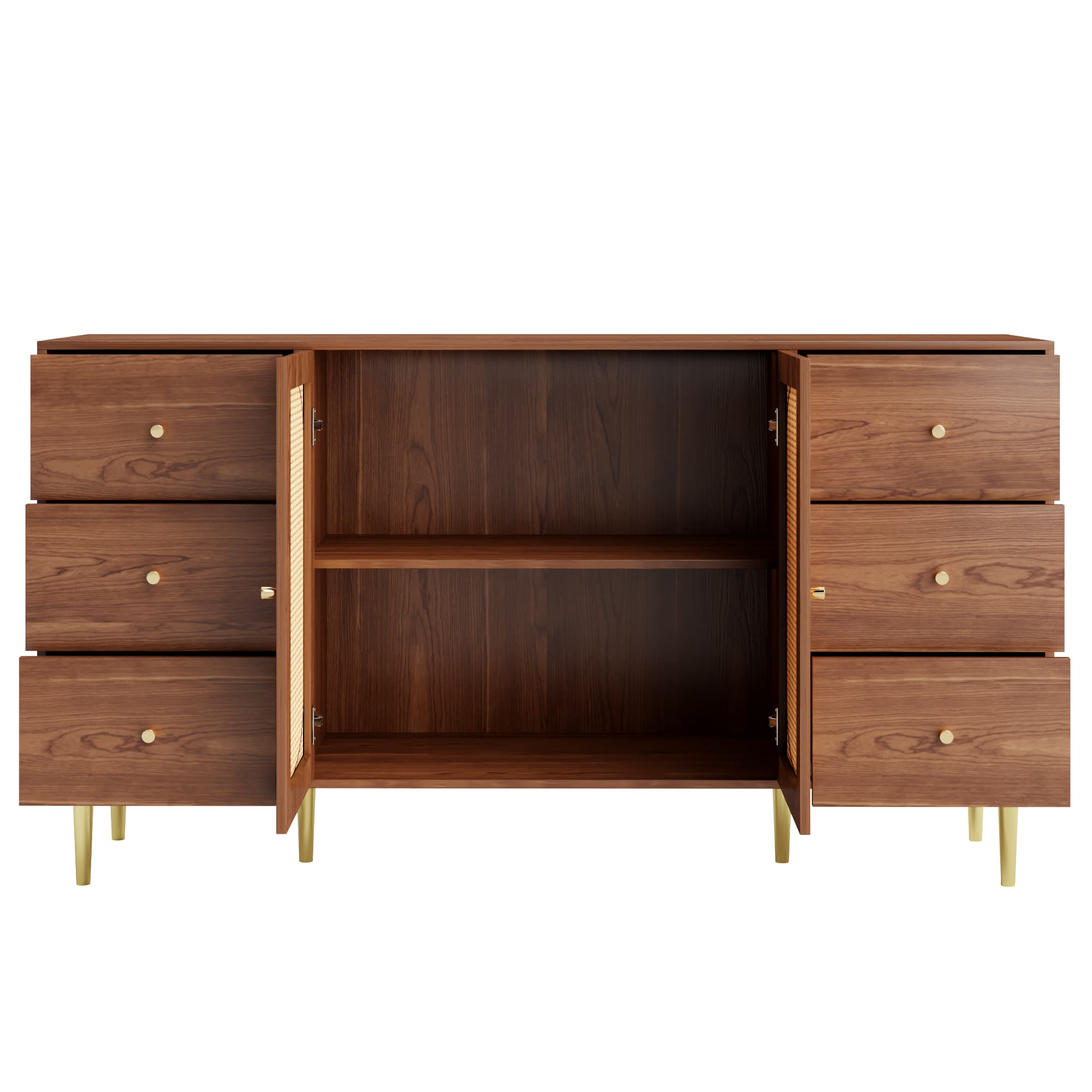 Buffet, buffet en rotin, rangement avec tiroirs, armoire en bois individuelle, cuisine, maison, salon, brun, 160 x 40 x 90 cm - 8