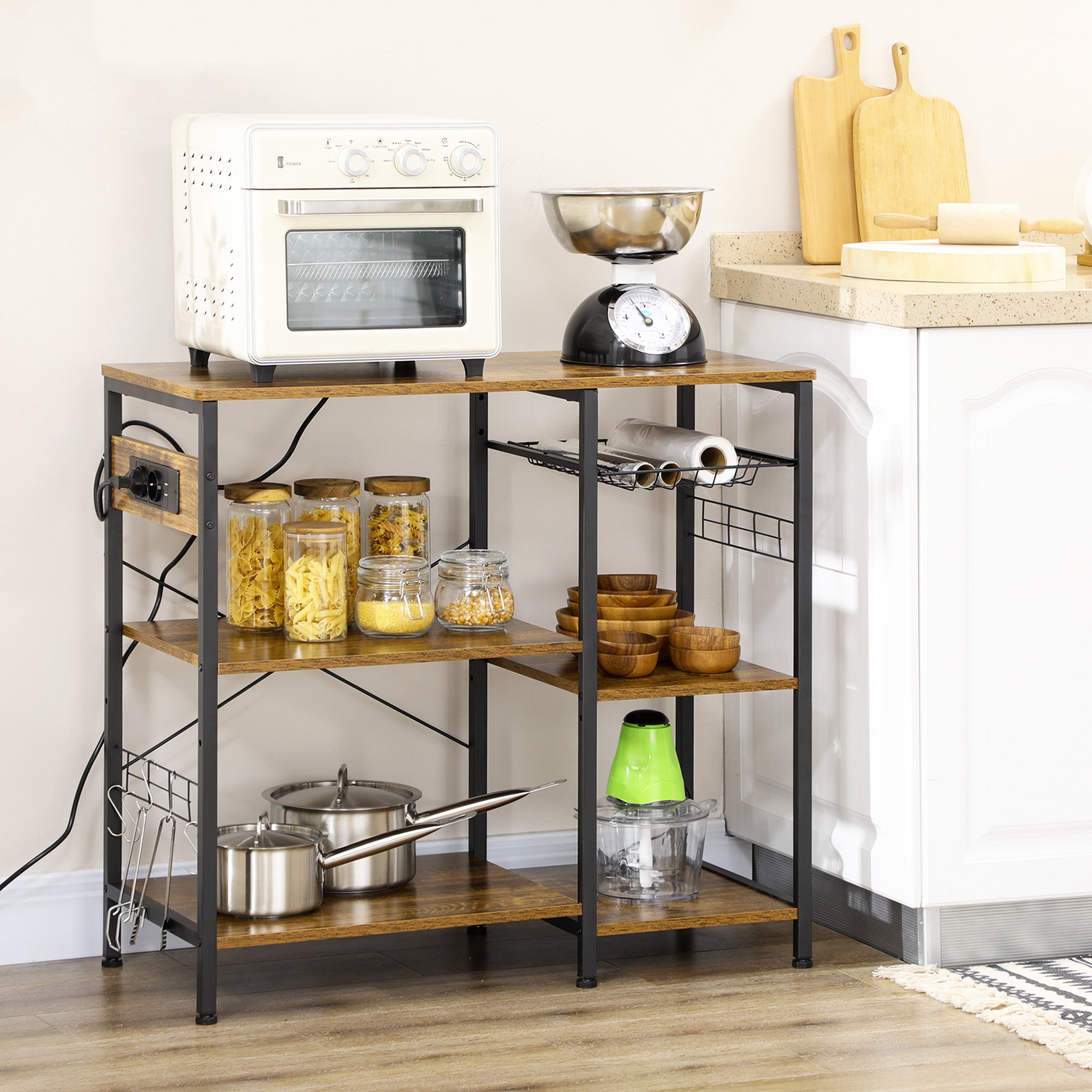 Homcom Estantería De Cocina Melamina De Madera, Acero Rústico 90X40x83 Cm Marrón , Leroy Merlin