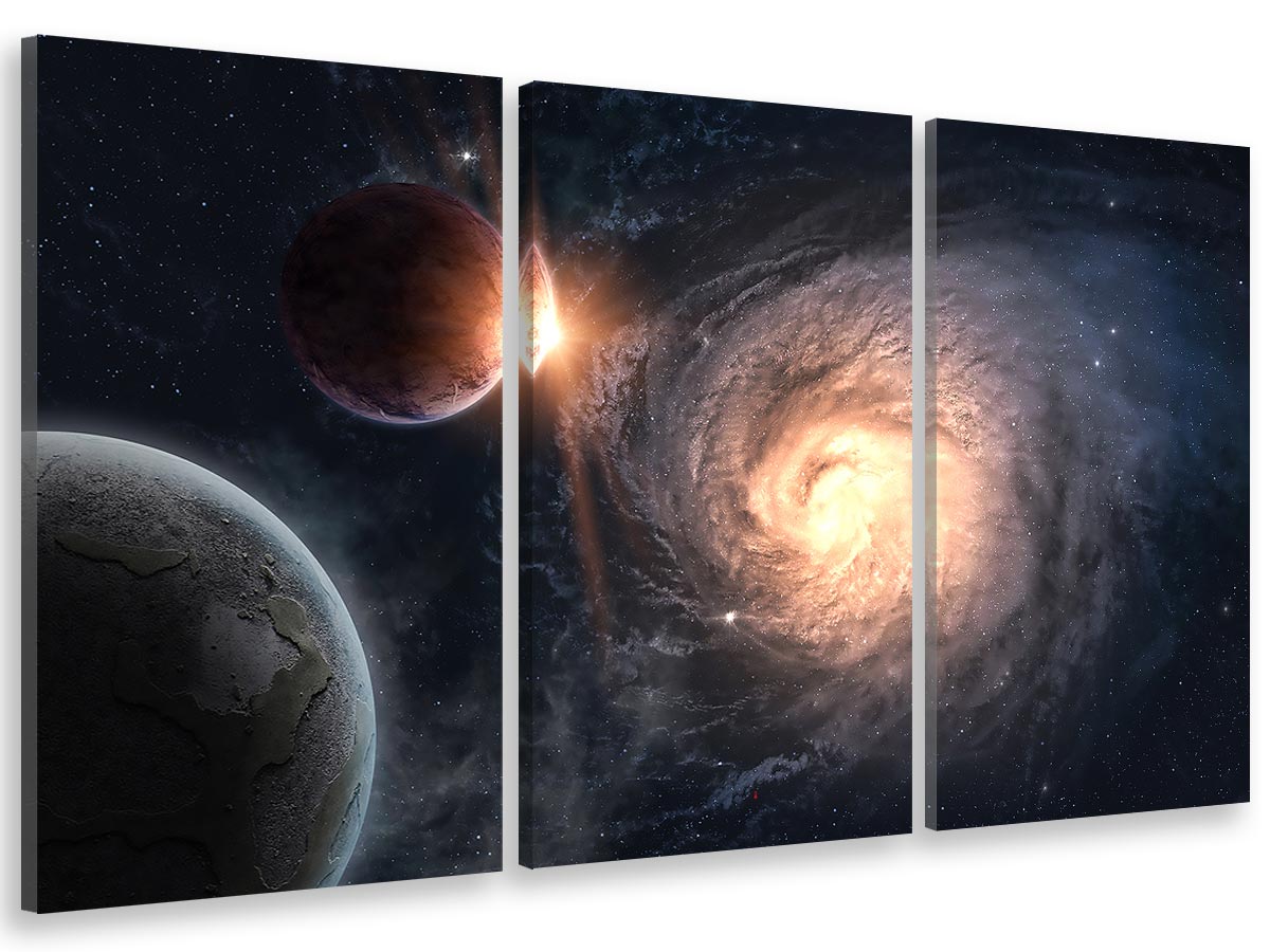Cuadro tríptica cuadro de fotos del planeta en la galaxia - 90x60 cm