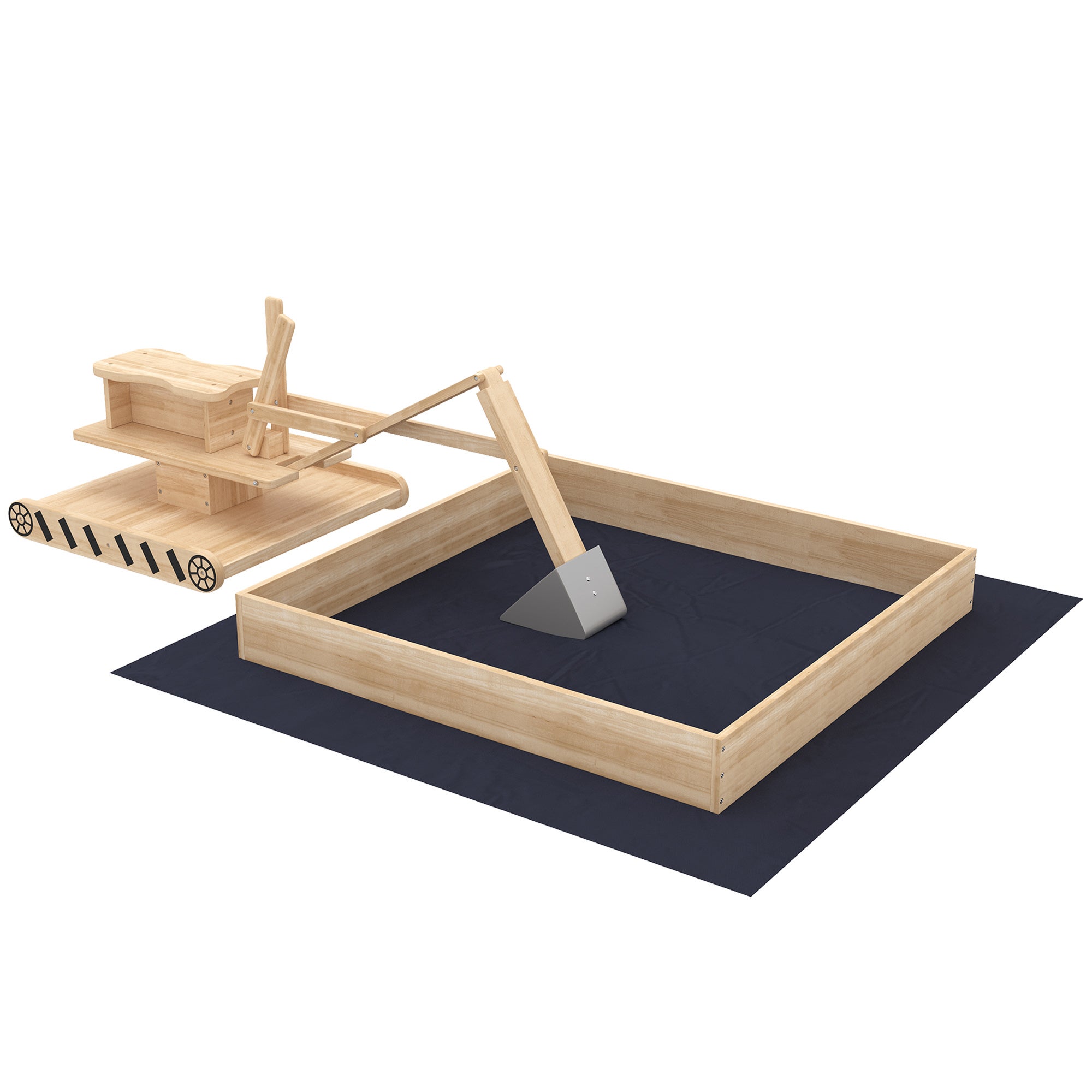 Bac à sable bois enfants 184x90x56cm avec pelle excavation, siège rotatif 360° et doublure, naturel - 2