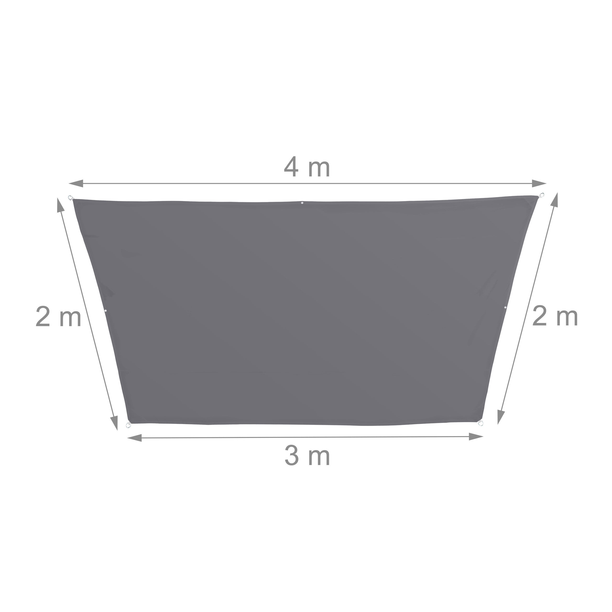 Relaxdays Voile d’ombrage trapèze diffuseur d’ombre protection, résistant à l'eau et UV, terrasse toile 3x4x2x2 m, gris - 4