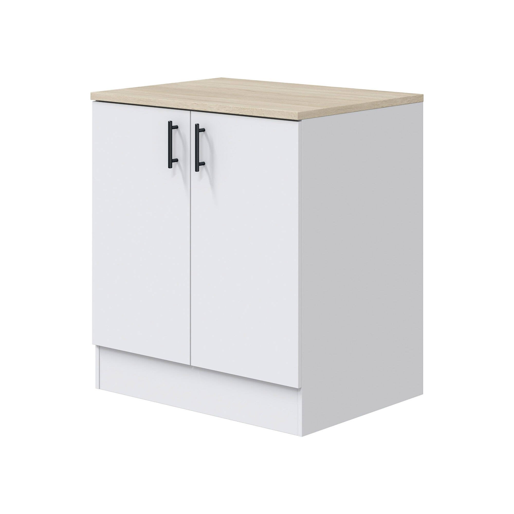 Mueble para fregadero 2 puertas nolia, base para fregadero, mueble con puertas, estructura base para fregadero, 80x60 h90 cm, blanco y roble