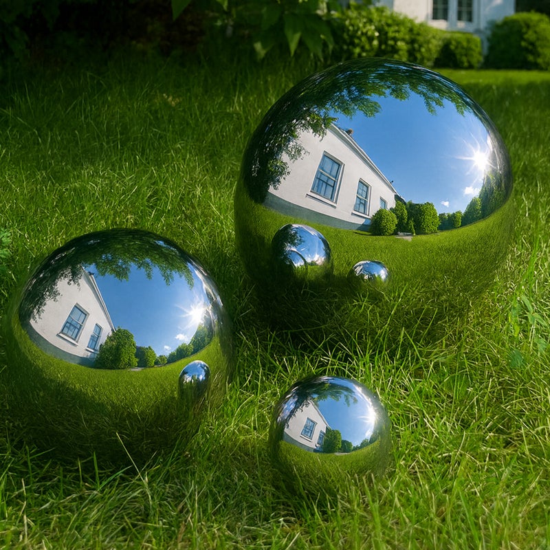 Köhko zestaw 3 polerowanych kul ogrodowych wykonanych z wysokiej jakości stali nierdzewnej 6, 12 i 18 cm kule dekoracyjne