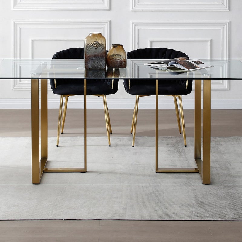 Stół do jadalni dla 6 osób ze szkła hartowanego i stali nierdzewnej – przezroczysty i złoty – NILESA II marki Pascal Morabito