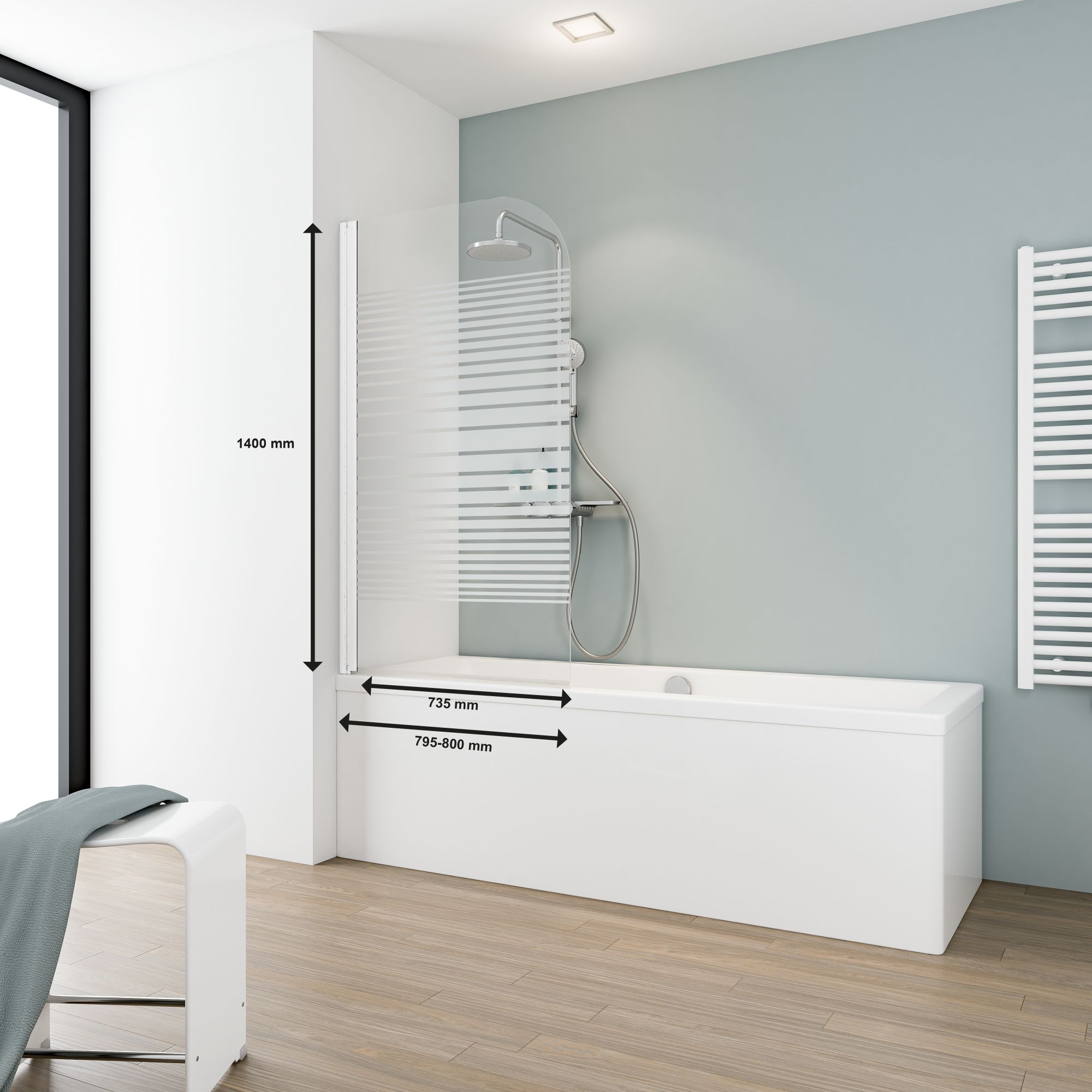 Pare-baignoire pivotant sérigraphié blanc, H.140 x l.80 cm SCHULTE, paroi de baignoire réversible, écran 5 mm pliant, rabattable, bandes transversales - 8