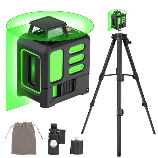 Livella laser ad alta precisione a 5 linee con treppiede, autolivellante a 360°, livella laser a mirino per la posa di pavimenti e l'edilizia, ecc.