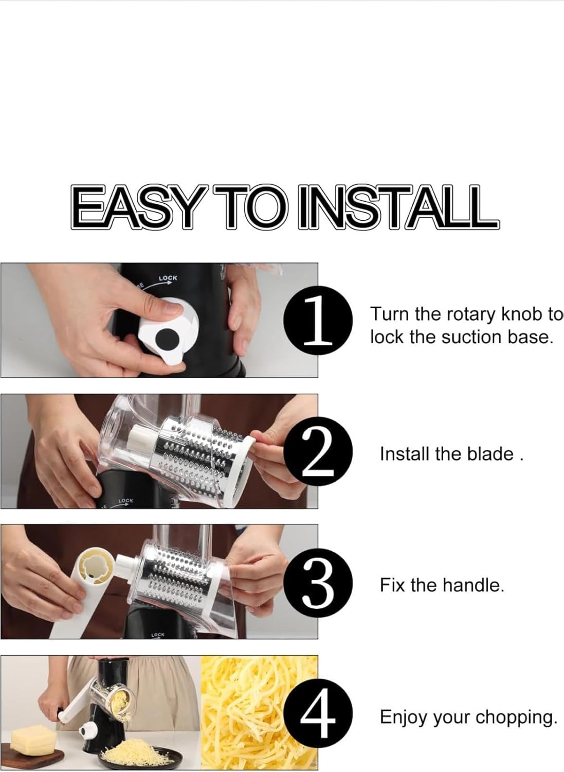 Grattugia per formaggio - Grattugia per verdure con 3 lame rotanti - Può essere utilizzata per grattugiare formaggio, cetrioli, carote, noci e altre - 5