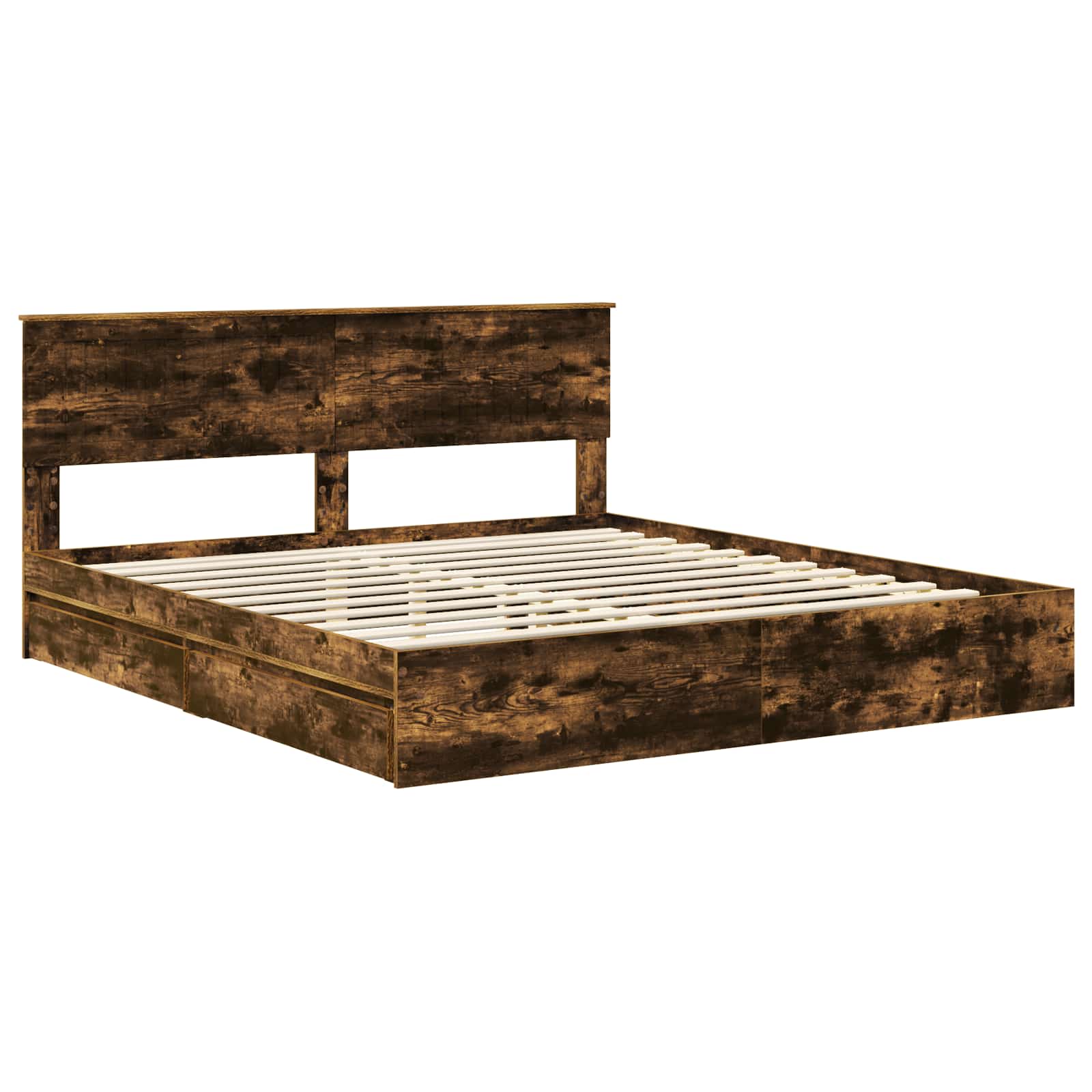 Lit avec rangement, panneau de bois, chêne fumé, pour la chambre, 180 × 200 cm - 4