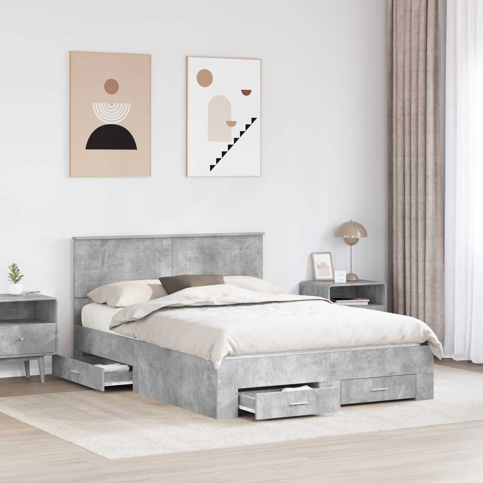 Cadre de lit gris béton 160 x 200 cm panneau de bois - 3