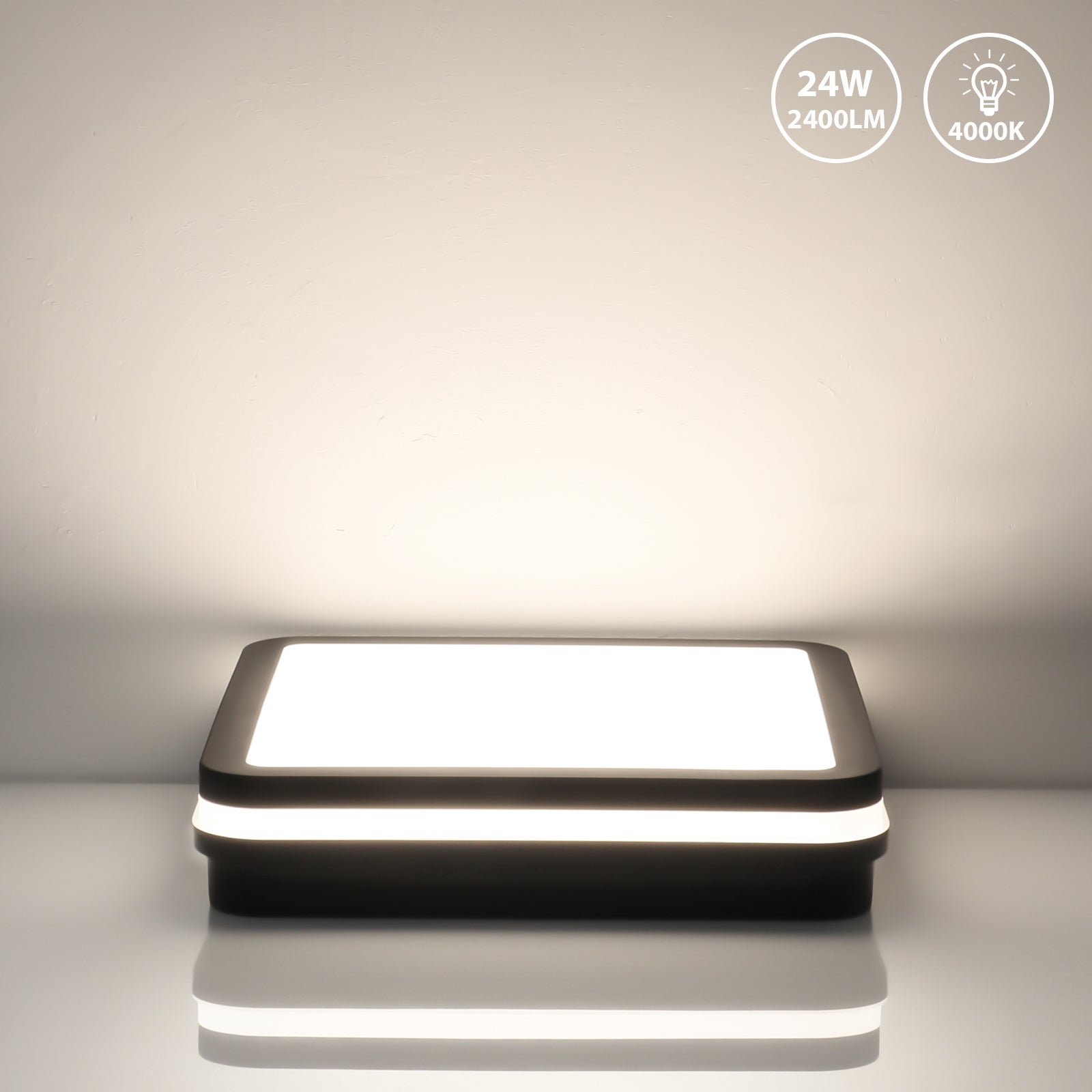 Plafon LED z czujnikiem ruchu 24W 4000K, kwadratowa lampa sufitowa LED 26×26 cm, IP54, do łazienki, przedpokoju i piwnicy, LOVHAUS - 4