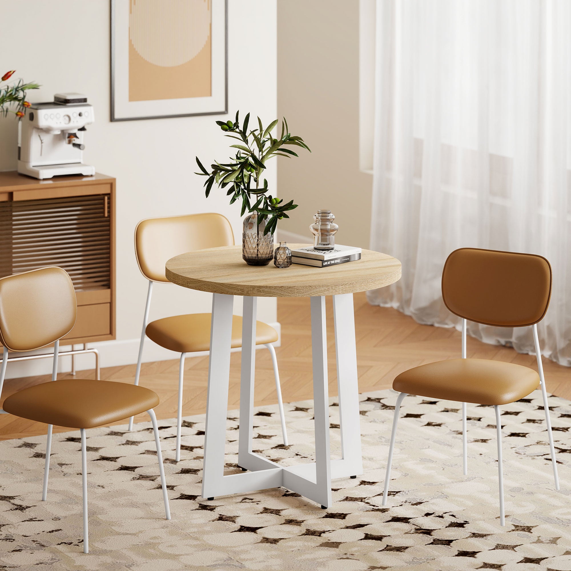 Homcom Mesa De Comedor Mdf, Acero Roble 80X80x75 Cm Blanco , Leroy Merlin