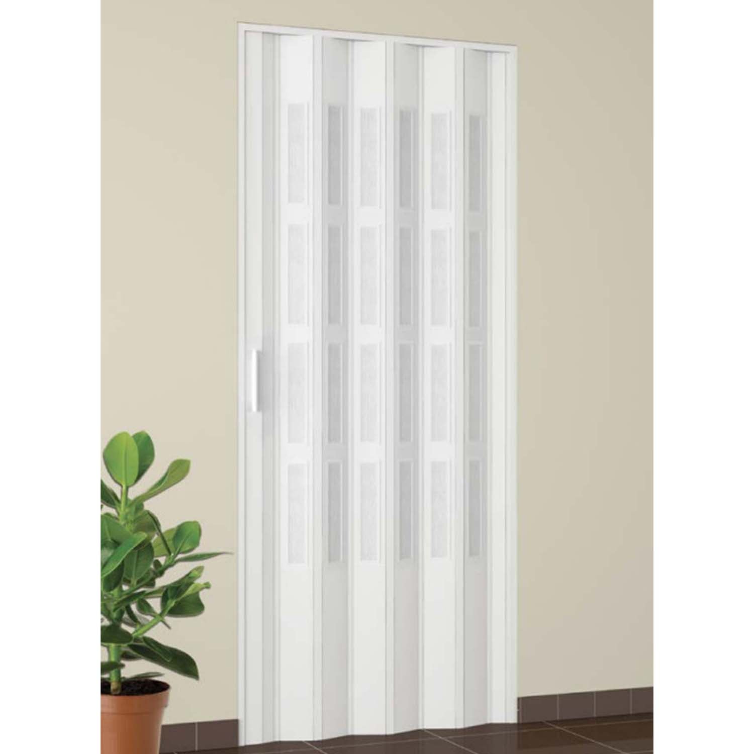 Porte Pliante Accordéon Intérieur PVC Avec Vitre Et Poignée, 82x210 Cm, Finition Acajou – Style Sonia, Reversible