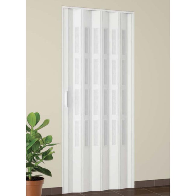 Porte Pliante Accordéon Intérieur PVC Avec Vitre Et Poignée, 82x210 Cm, Finition Acajou – Style Sonia, Reversible