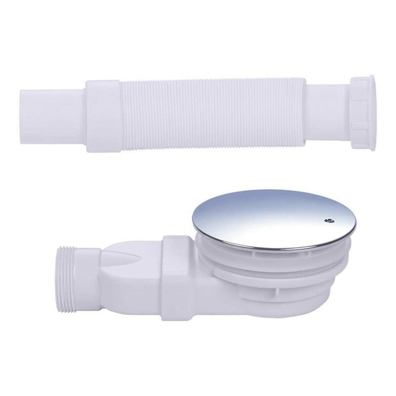 Siphon de sol, bonde de douche 90 mm, extra plat, trou d'évacuation dans receveur de douche, siphon avec système anti-odeur, pare-cheveux, tuyau flexi - 2