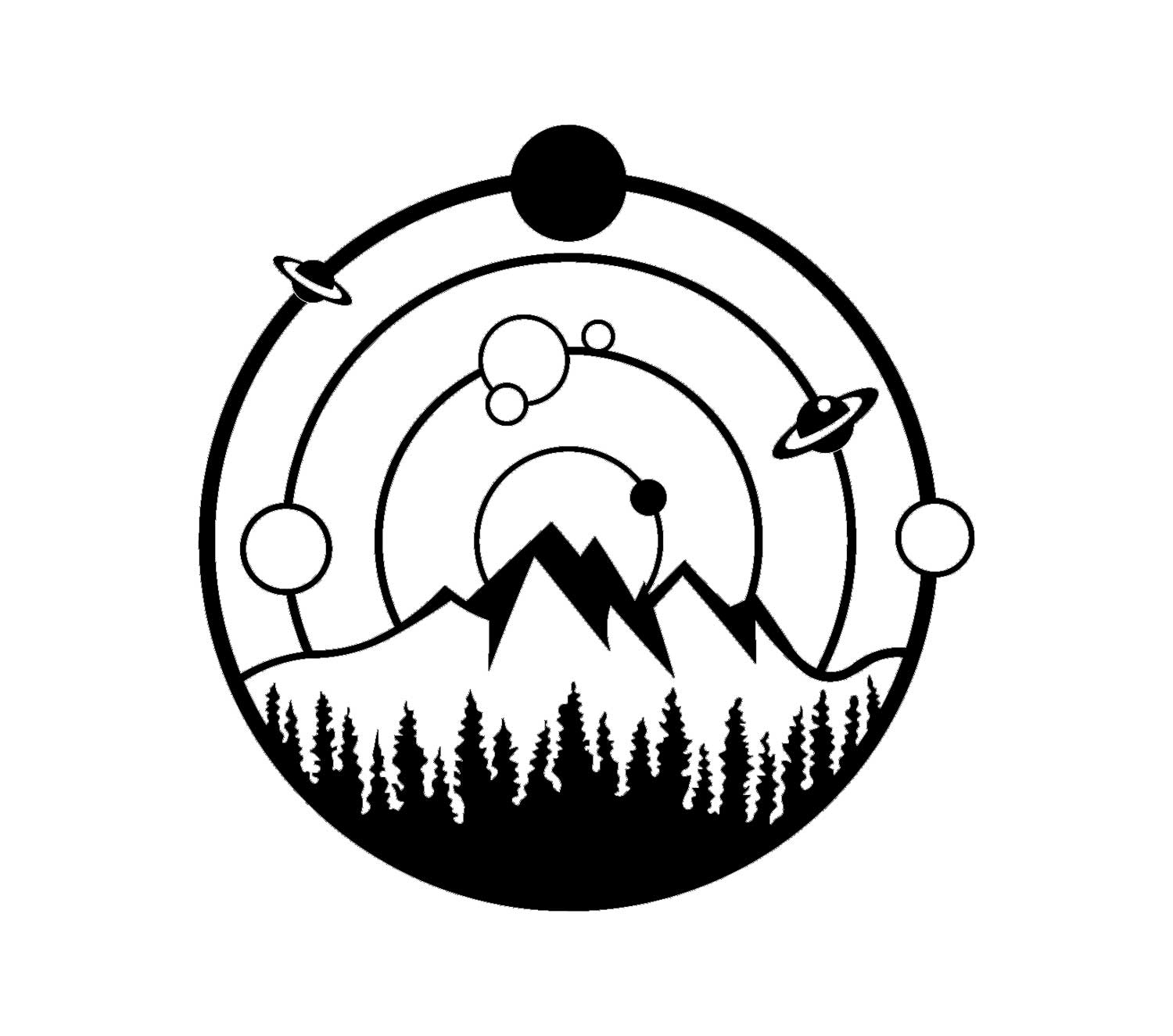 Pduoduo Decorazione Murale In Metallo – Montagna E Rami D'albero Nero Opaco, 30x30 O 50x50 Cm