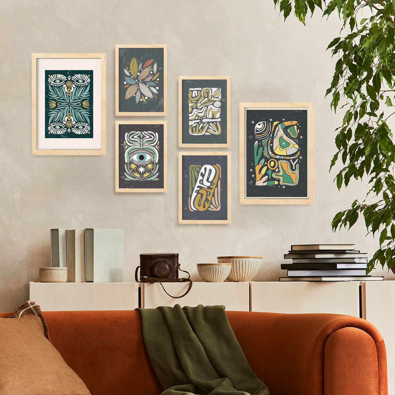 Nacnic Ensemble 6 Impressions D'œil Dans De Style Ethnique Cadre Décoratifs Pour Votre Chambre Maison Impression A4 A3 Avec Des Cadre De Bois Léger - 5