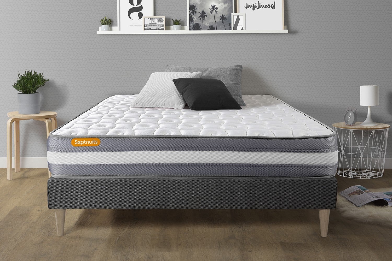 Ensemble Matelas + Sommier Sensoreve 180x200cm - Mousse Mémoire De Forme 16cm + Sommier Tissu Gris