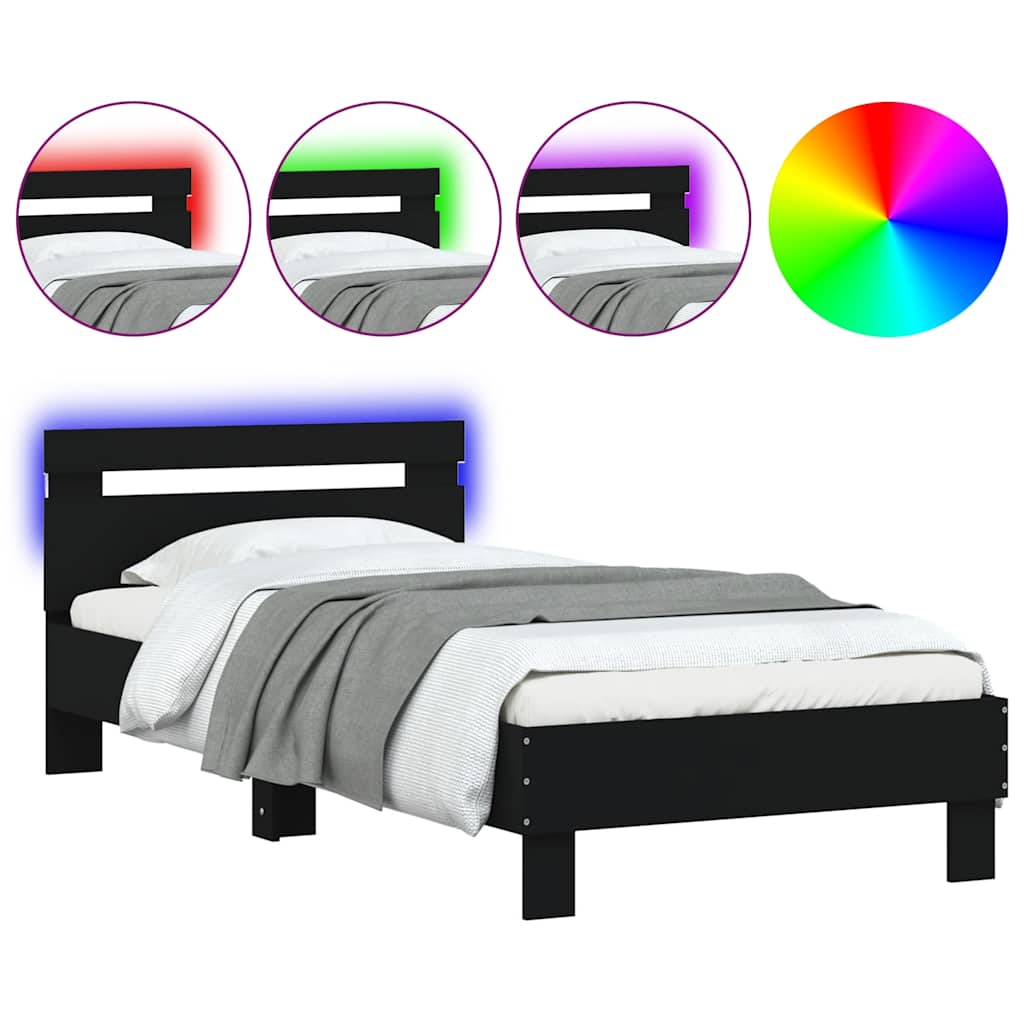 Łóżko Czarne Rama Łóżka Ze Stelażem Do Sypialni Pokoju LED 75x190 cm