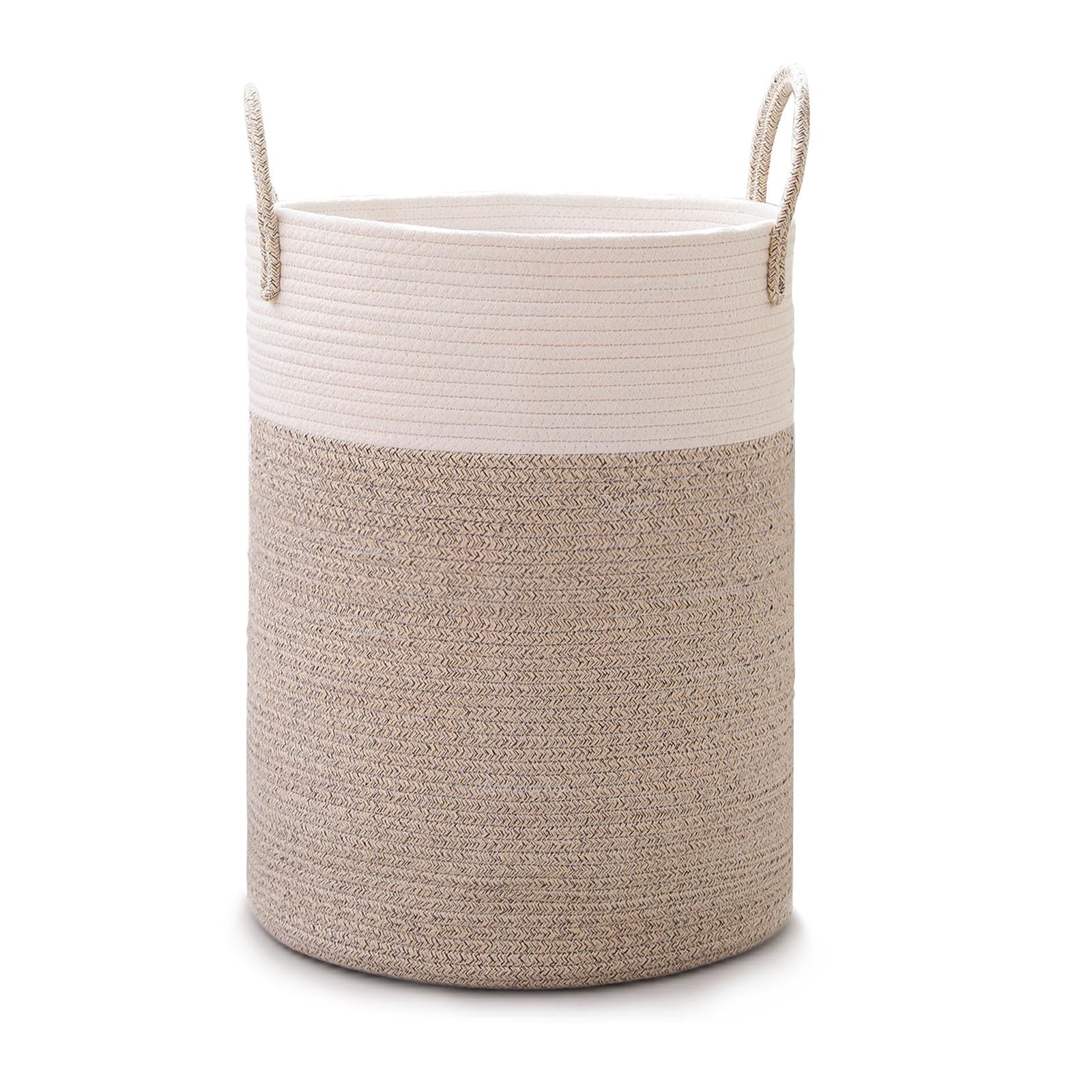 Cesto Grande In Corda Di Cotone Intrecciato, Portacoperte E Organizer Multiuso, Rotondo 45x40 Cm, Beige Naturale