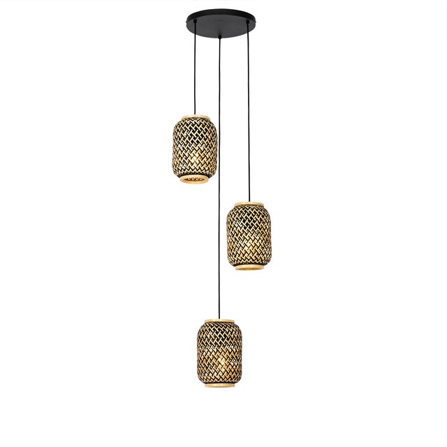Lámpara colgante oriental bambú negro 3 luces - Yvonne