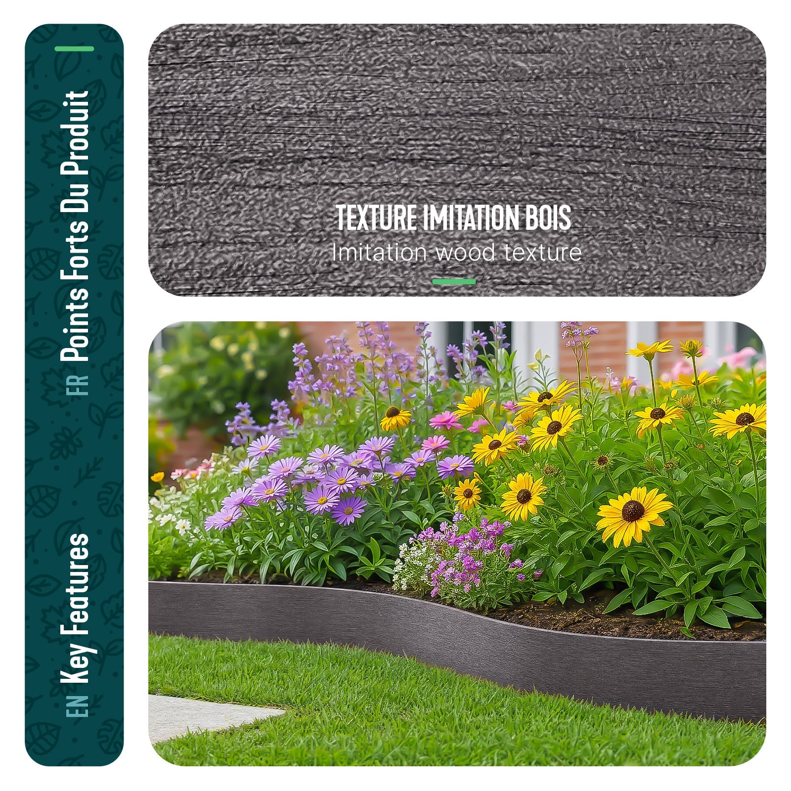 Bordure de jardin haute flexible en PE 20m avec 12 piquets gris - hauteur 13cm - epaisseur 3mm - VOUNOT® - 6