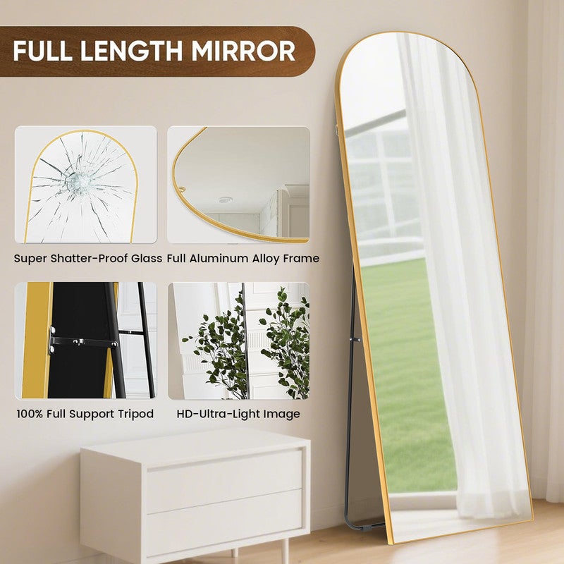 Espejo de cuerpo entero 162 x 52 cm,RATTANTREE espejo arqueado, espejo de pie con soporte,espejo de cuerpo entero arqueado Dorado,pie o inclinable - 5