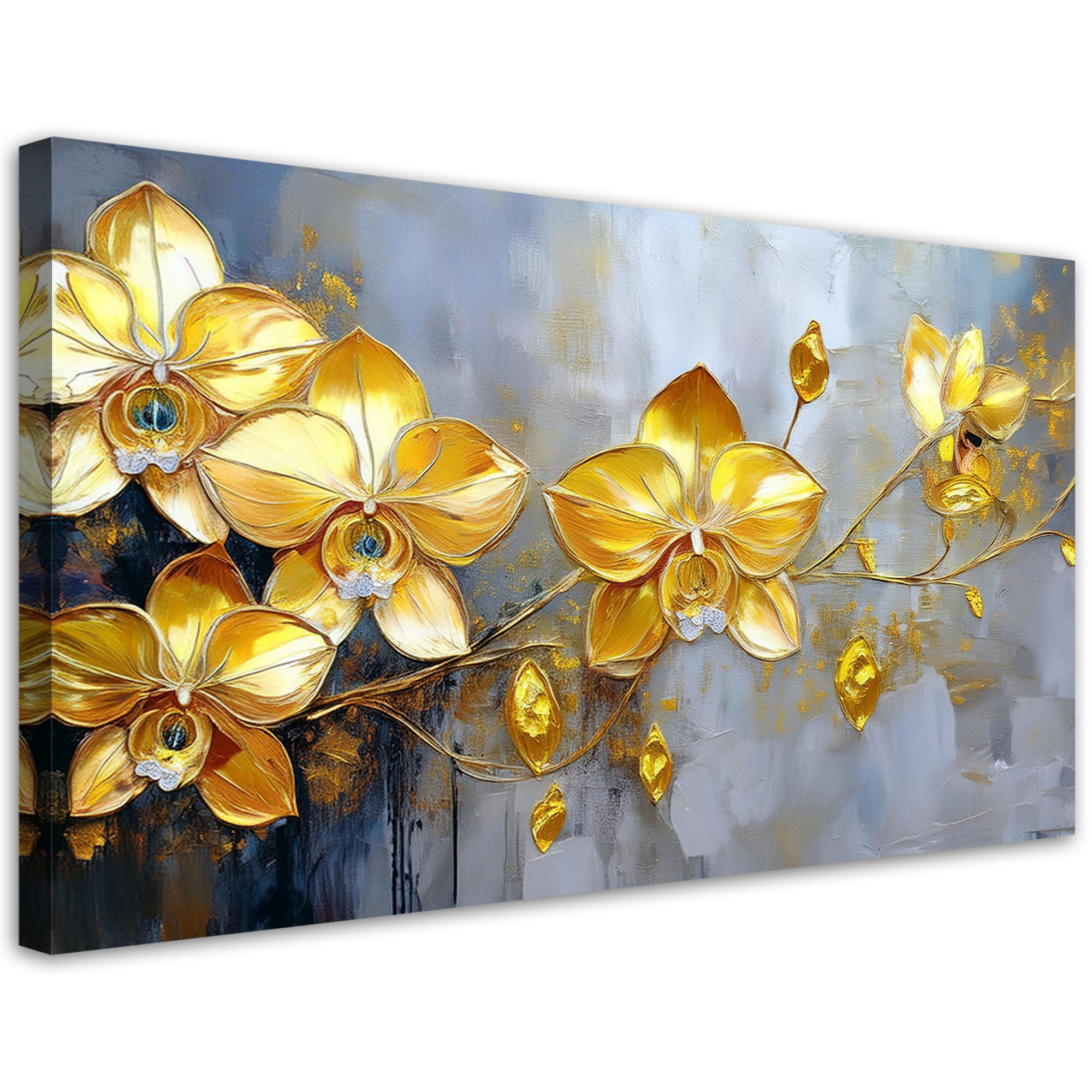 Obraz na płótnie, Złote Storczyki Kwiaty Glamour 80x40