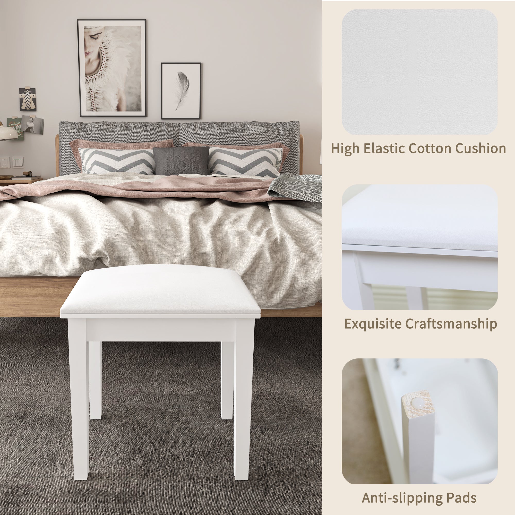 COSTASKF Sgabello Ottomano Con Cuscino E Gambe A X In Legno Di Noce – 45,7 Cm, Perfetto Per Toeletta E Soggiorno