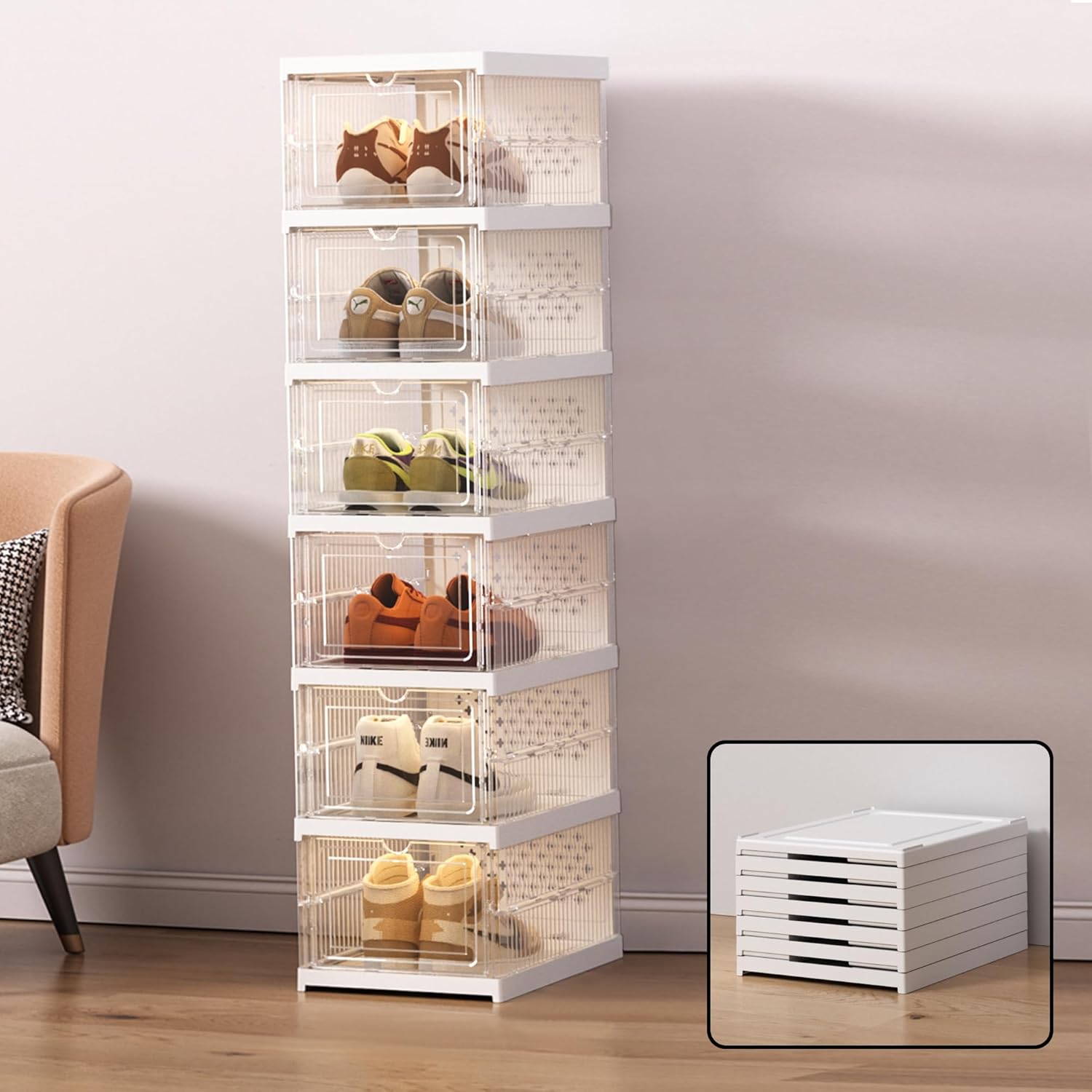 Relaxdays Scarpiera Da Ingresso, 2 Ripiani 6 Paia Di Scarpe Portascarpe 355x70x265 Cm Bamb E Mdf Bianco Naturale 54631569