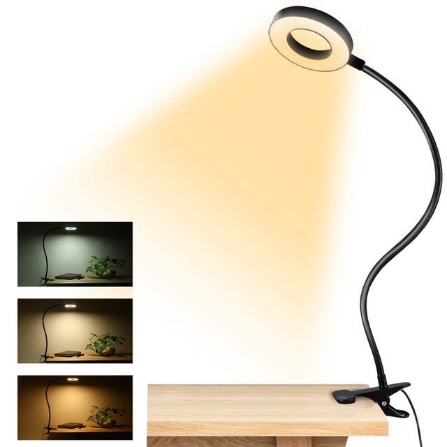 Lampes de lecture à clipser, lampe de bureau USB 48 LED avec 3 Modes de couleur 10 luminosité, lampe à pince pour livre de Protection des yeux