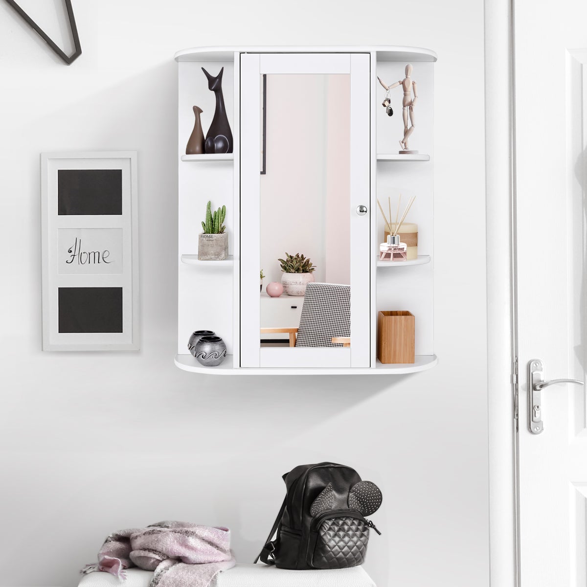 SoBuy BZR188-W Armoire Murale Placard De Rangement Meuble De Rangement Suspendu Salle De Bain, 2 Portes Et 3 Compartiments Latérals, Étagères Réglables, 75x30x60cm, Blanc