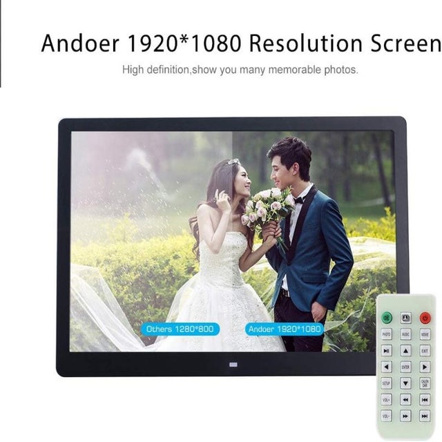 Cadre photo numérique HD 1080p de 15,6 pouces avec écran LED et télécommande
