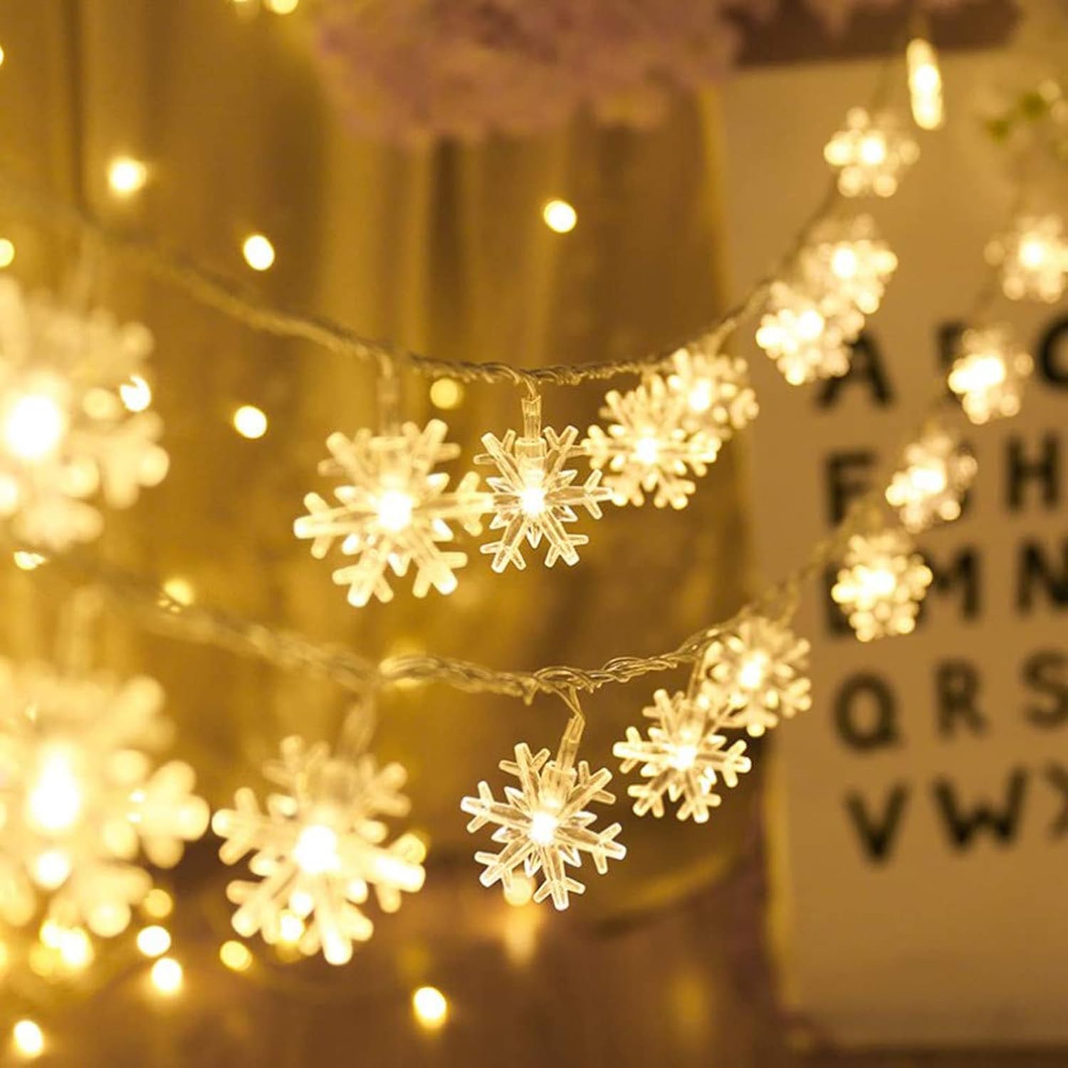 Lampki choinkowe w kształcie płatków śniegu, 3 m, 20 diod LED, na Boże Narodzenie, do użytku wewnątrz i na zewnątrz (ciepłe, białe światło)