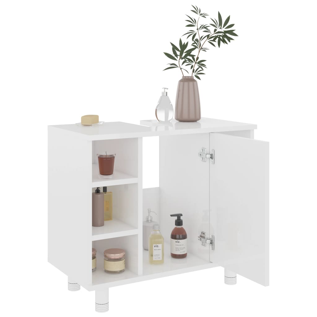 Maison Exclusive - Armario de baño madera contrachapada blanco brillo 60x32x53,5cm - 4