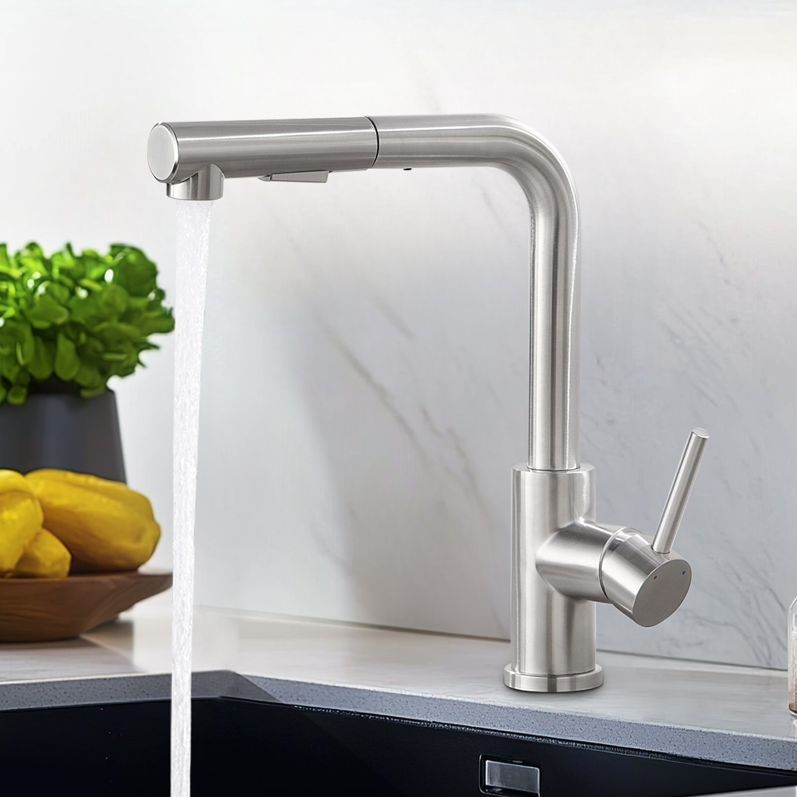 LOVHAUS Bateria Kuchenna z Wyciąganą Wylewką, Obrotowa o 360°, z Wyciąganą Wylewką, Szczotkowana Bateria Zlewozmywakowa ze Stali Nierdzewnej