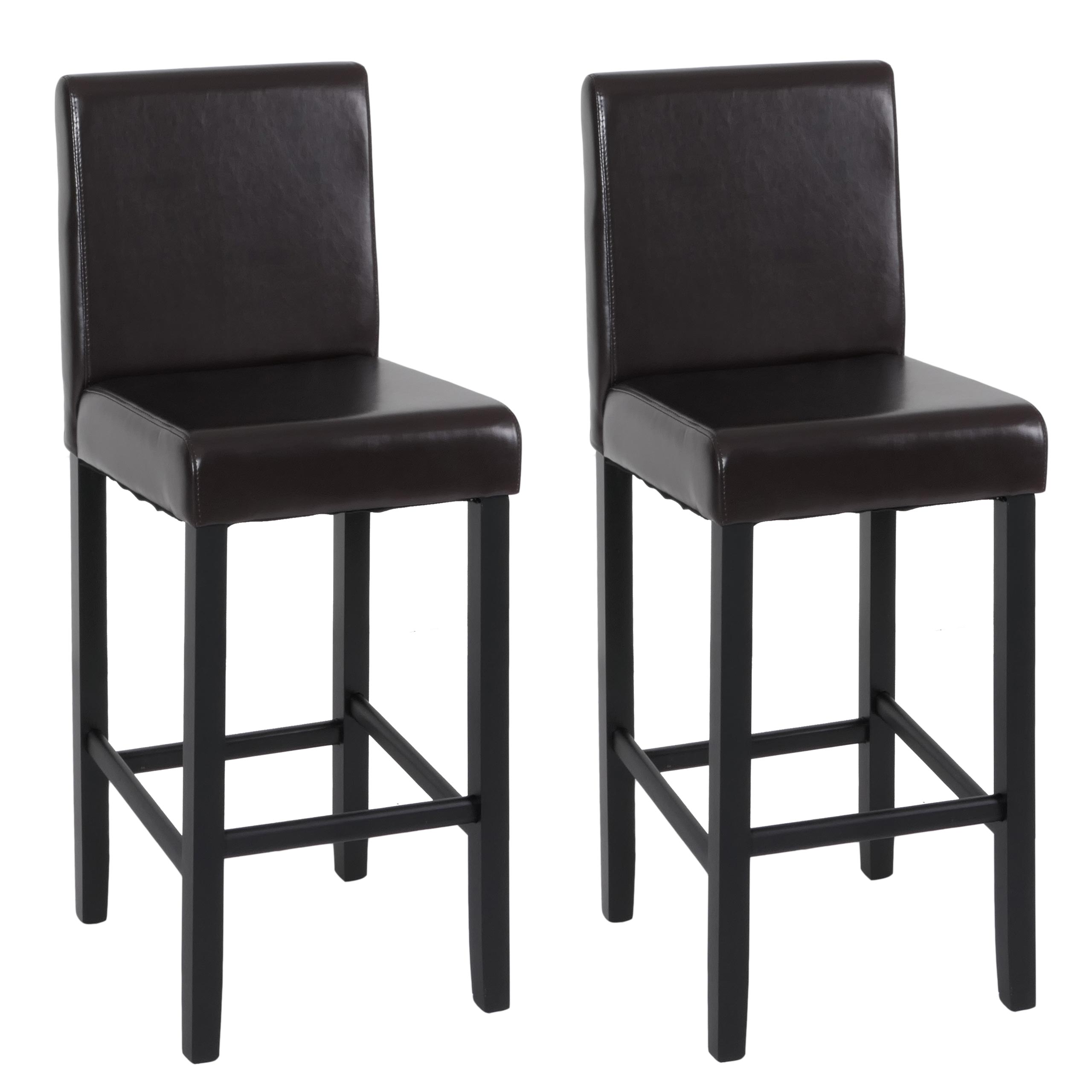 Zestaw 2 stołków barowych Vicenza, stołek barowy, drewno + SKÓRA ~ brązowy, ciemne nogi