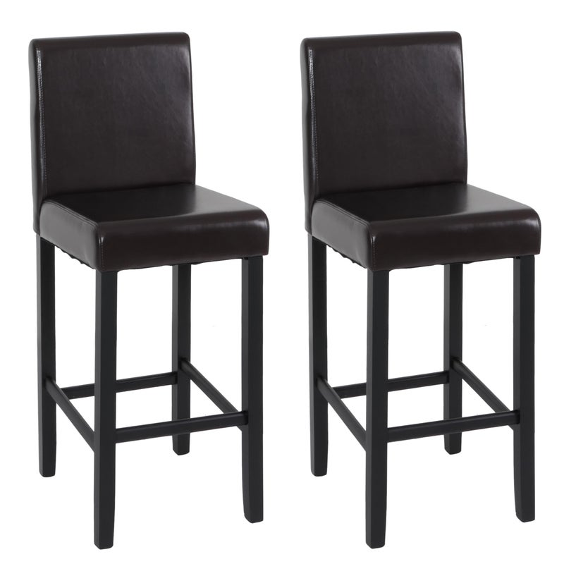 Zestaw 2 stołków barowych Vicenza, stołek barowy, drewno + SKÓRA ~ brązowy, ciemne nogi