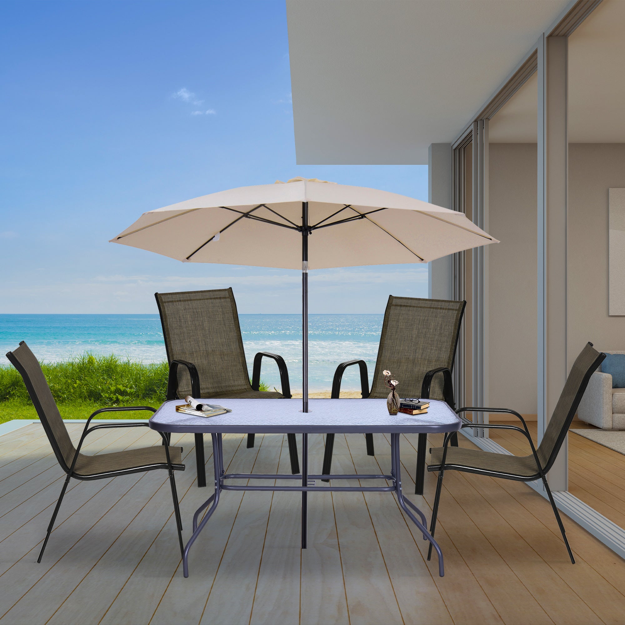 Outsunny Set 4 Sedie da Giardino Impilabili con Braccioli