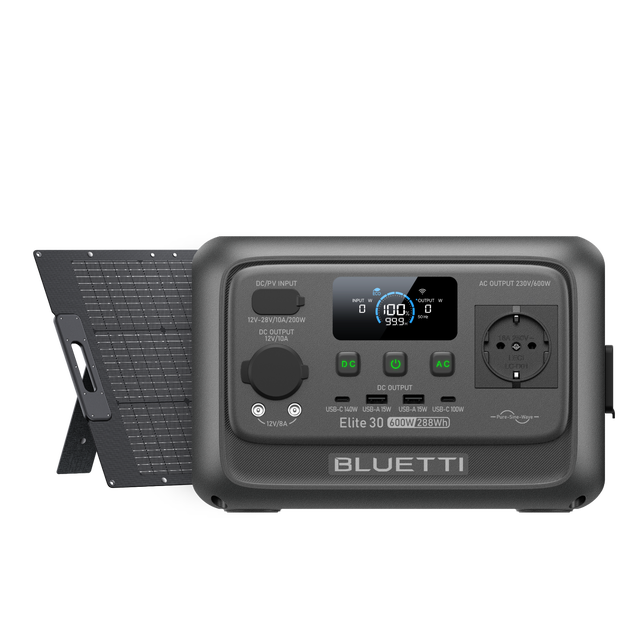 BLUETTI Elite 30 V2 Gerador Solar com Painel Solar de 100W, Estação de Energia Portátil de 288Wh, 1 Saídas CA de 600W, Ideal para Emergências