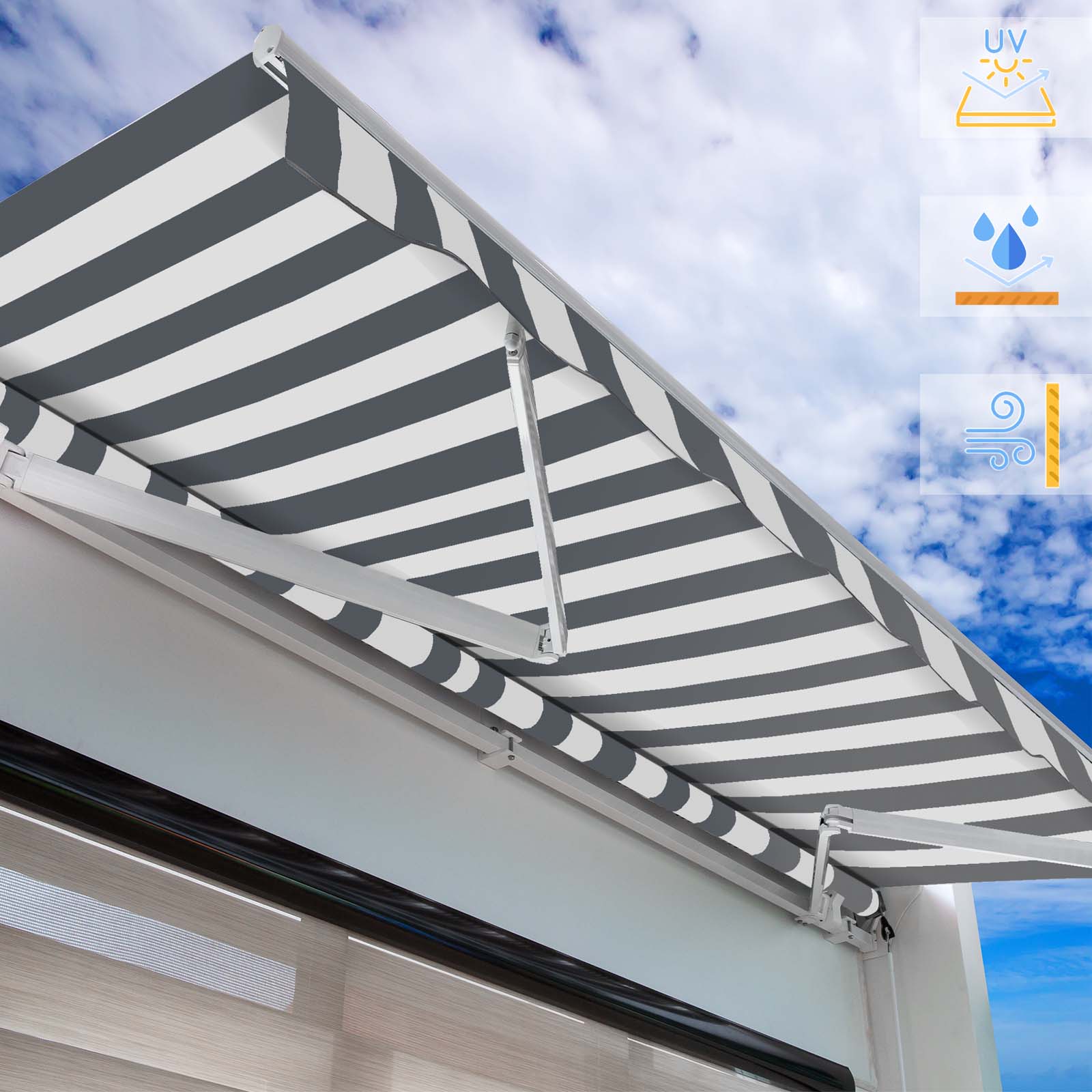 Store banne rétractable manuel – 3 x 2,5 m – Anthracite blanc – Montage mural – Marquise solaire Auvent Pare-soleil pour terrasse et Toboli - 2