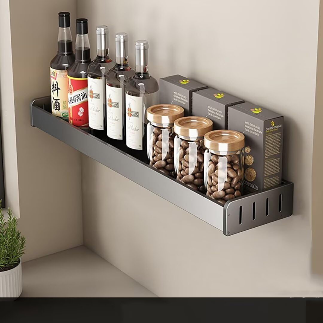 Półka Ścienna na Przyprawy Bez Wiercenia - Wiszący Organizer do Kuchni i Łazienki - Uchwyt na Przybory Kuchenne 40 cm