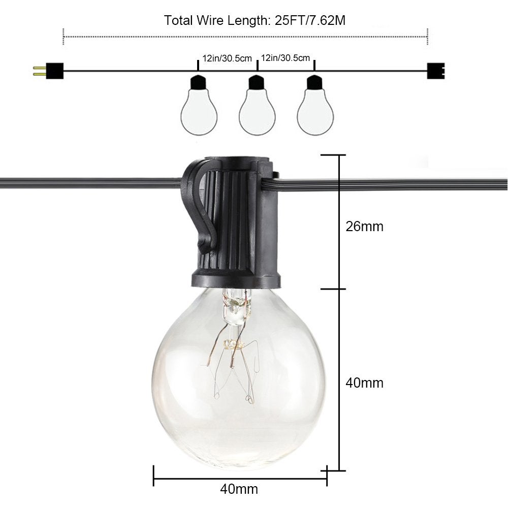 Guirlande Lumineuse Extérieur , Guirlande Guinguette Raccordable 7.6M 25 G40 Ampoules avec 3 Ampoules Rechange pour Fête Jardin Mariage Patio - 3