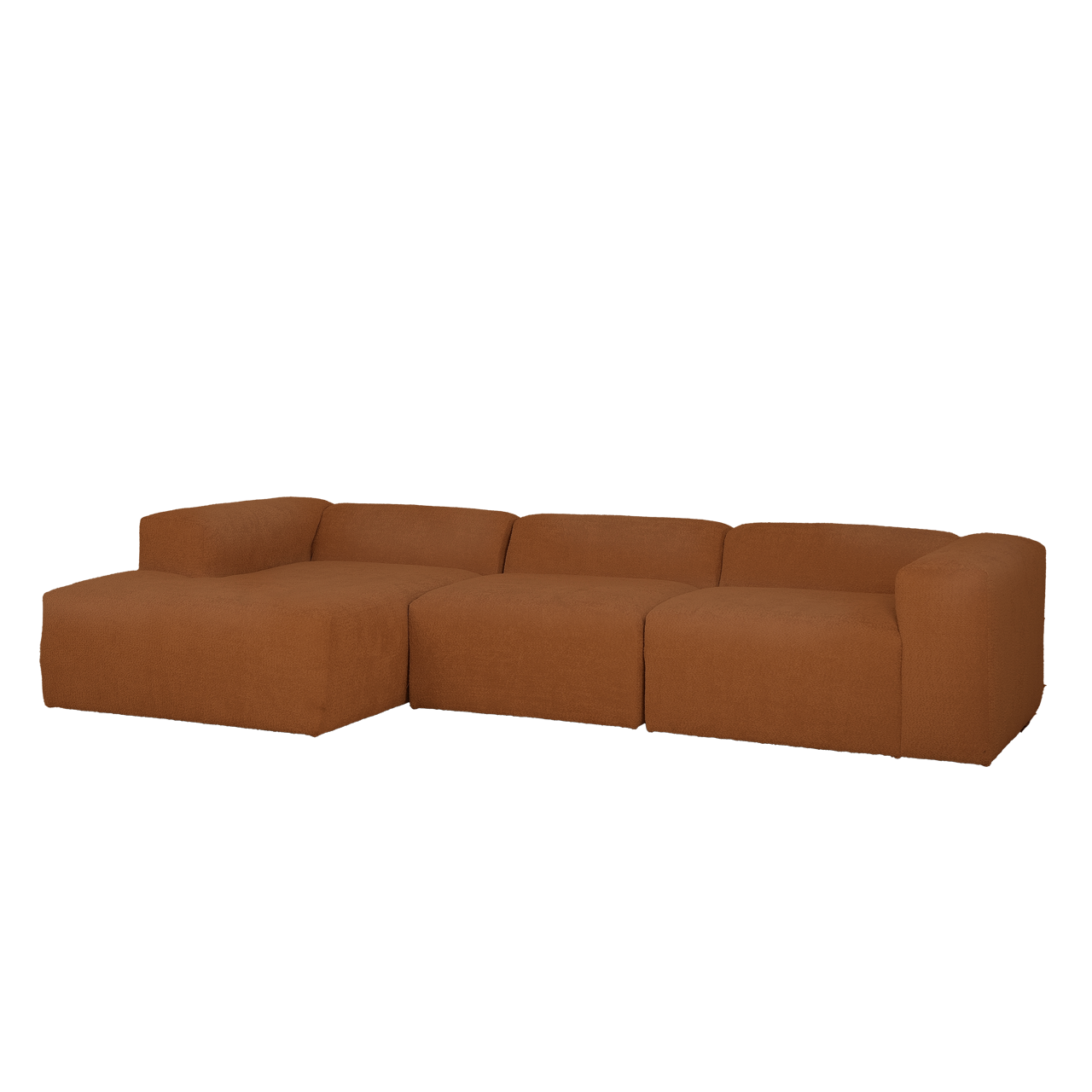Berta - sofá de 3 módulos con chaise longue izquierdo de bouclé cobre 330x70x172cm - decowood